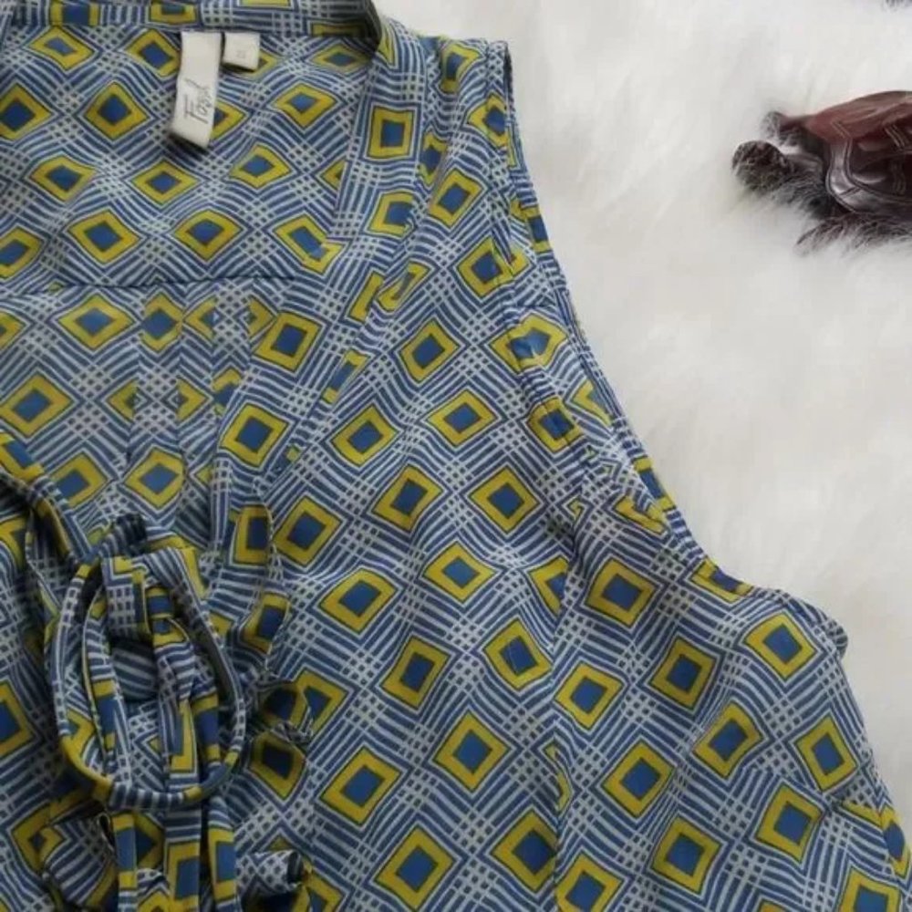 Fossil Geometric Sleeveless Ruffle Button Tie Up … - image 4